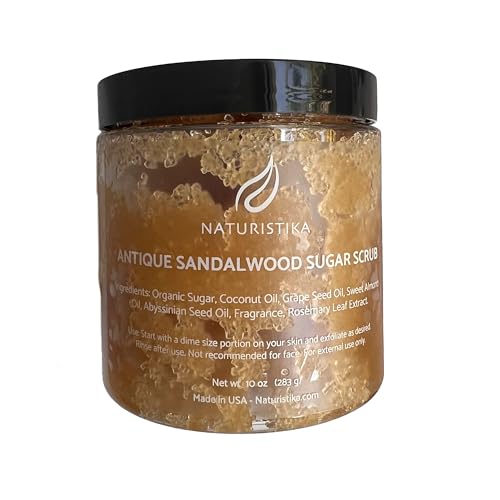 Naturistika Sandalwood Body Scrub - Moisturizing Exfoliation with Organic Oils - 10 oz Jar