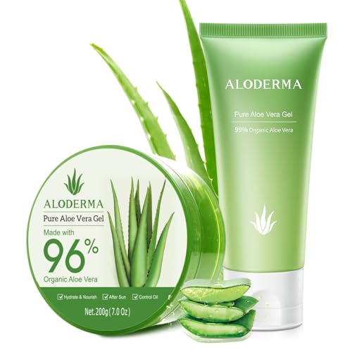 Aloderma Aloe Vera Gel Set - Intense Hydration for All Skin Types, Organic - 2x200g, 114g