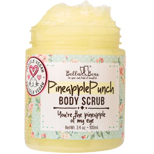Bella & Bear Pineapple Body Scrub - Exfoliates & Moisturizes, Vegan & Cruelty-Free - 3.4oz
