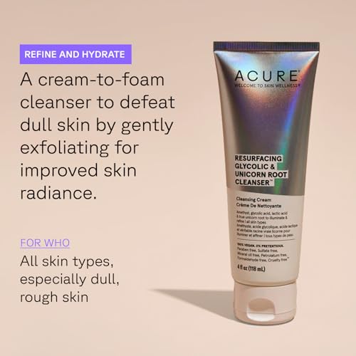 Acure Face Wash & Cleanser - Gentle Daily Exfoliation, Brightening & Hydrating - 4 Fl Oz