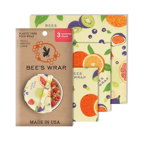Bee's Wrap Reusable Beeswax Food Wraps - Natural Freshness, Organic Cotton, 3 Sizes