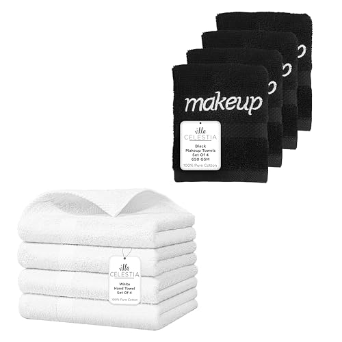 Luxurious 100% Cotton Towel Set - Ultra Absorbent, Soft & Fast Dry - 8 Pack in White & Black