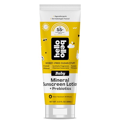 Hello Bello Mineral Sunscreen Lotion - SPF 55+ Protection, Water Resistant & Vegan - 3oz