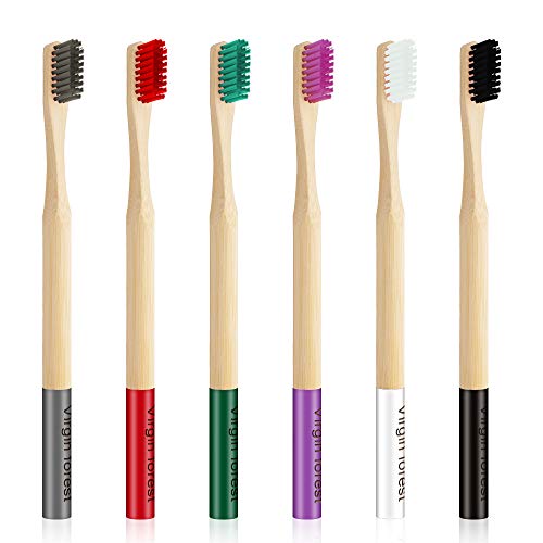 Virgin Forest Bamboo Toothbrush Set - BPA-Free, Gentle on Sensitive Gums - 6 Colors