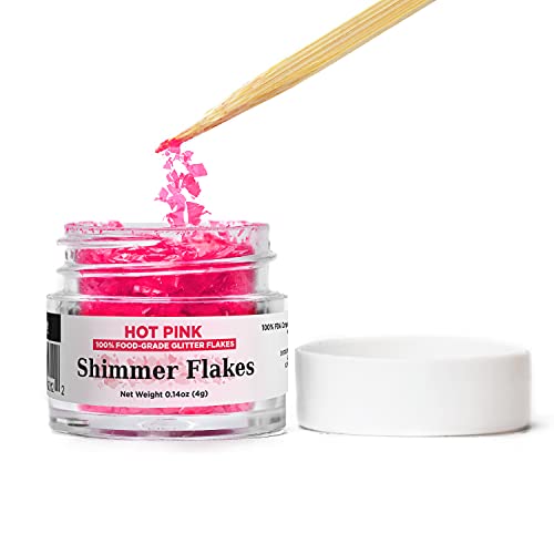 BAKELL Edible Glitter Flakes - Vegan Hot Pink, KOSHER & Halal Certified, 100% Food Grade - 4g