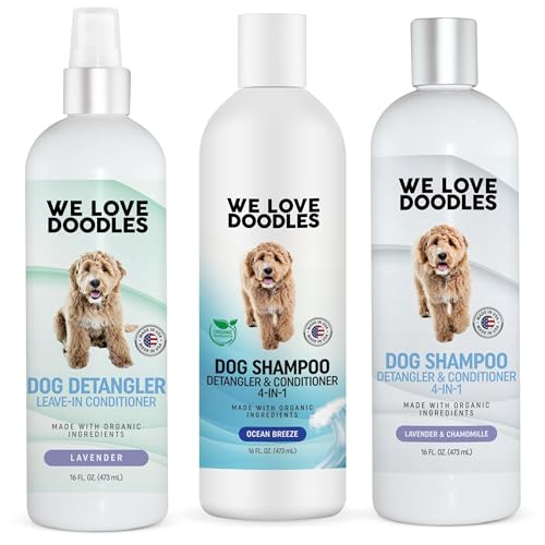 We Love Doodles Dog Shampoo - 4-in-1 Detangler & Conditioner, Organic Ingredients - 16 fl oz