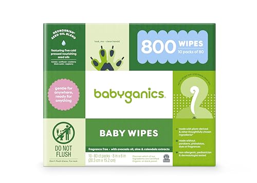 Babyganics Unscented Diaper Wipes - Non-Allergenic, Plant-Derived Ingredients - 800 Count