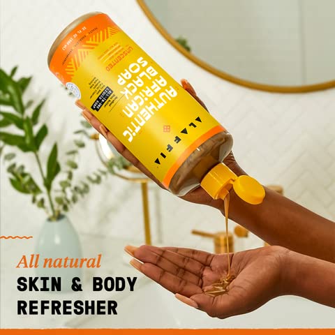 Alaffia Authentic African Black Soap - Detoxifying Cleanser, Moisturizing Shea Butter - 32 Fl Oz