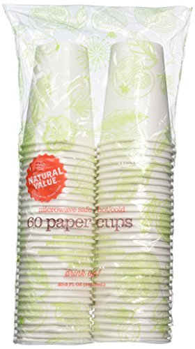 Natural Value Paper Cups - Microwave Safe, 20% Recycled Fiber, 9oz, 60 Cups (Pack of 12)
