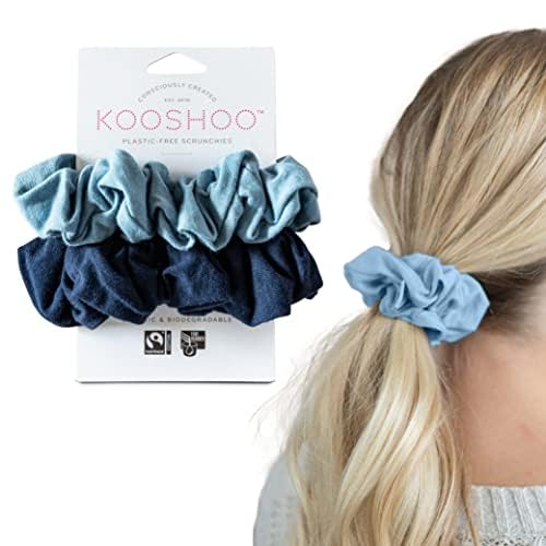 KOOSHOO Hair Scrunchies - Organic Cotton, Gentle on Hair, Fair Trade, Vegan - 2ct