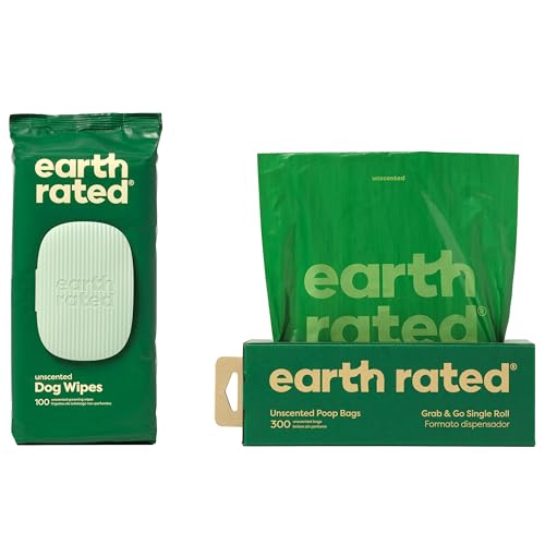Earth Rated Dog Walking Essentials - Leak-Proof Waste Bags, Durable Wipes - 300 Bags & 100 Wipes