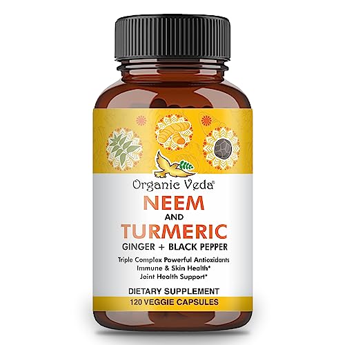 Organic Veda Neem & Turmeric Capsules - Boost Immunity, Skin & Joint Health - 120 Count