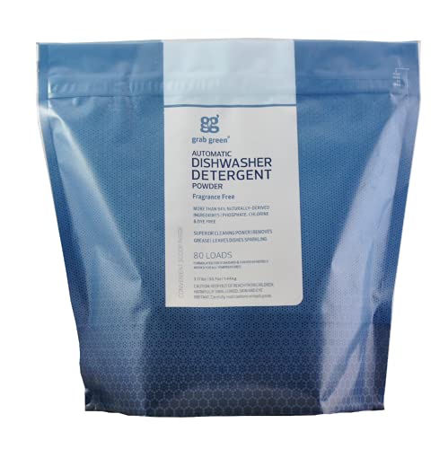 Grab Green Dishwasher Detergent Powder - Powerful Grease Removal, Plant-Based - 3.17 lbs, 80 Loads