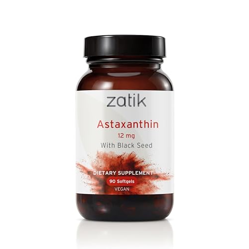 Zatik Naturals Astaxanthin 12mg - Antioxidant Support, Vegan, 90 Softgels with Black Seed