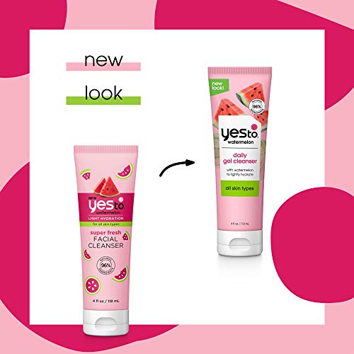 Yes To Watermelon Face Wash - Hydrating Cleanser with Antioxidants, 95% Natural - 4 Fl Oz