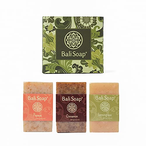 Bali Soap Natural Bar Gift Set - Moisturizing, Exfoliating Botanicals - 3 Bars, 3.5 Oz Each