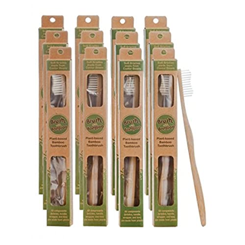 Plant-Based Bamboo Toothbrush - Soft Bristles, Compostable Packaging - Pack of 12