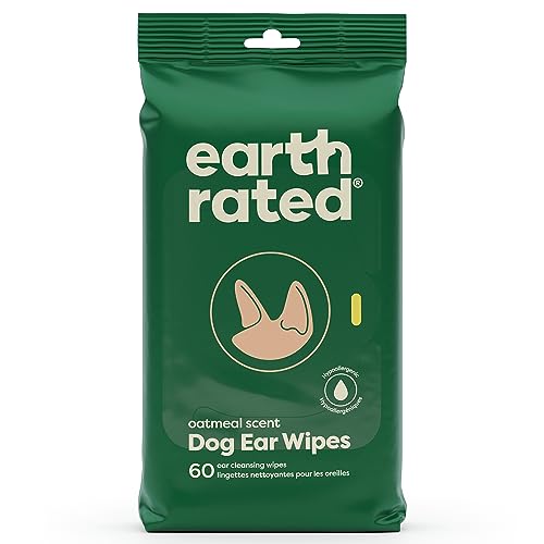 Earth Rated Dog Ear Wipes - Hypoallergenic, Plant-Based, Oatmeal Scent - 60 Count