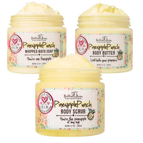 Bella & Bear Body Care Set - Moisturizing Pineapple Scrub, Soap & Butter, 6.7oz