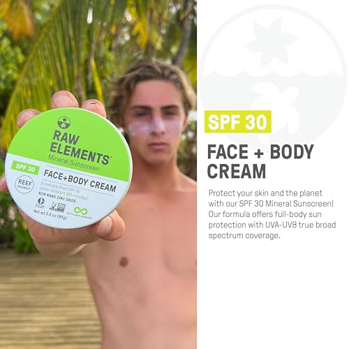 Raw Elements Mineral Sunscreen SPF 30 - Non-Toxic, Reef Safe, Water Resistant - 3oz Tin