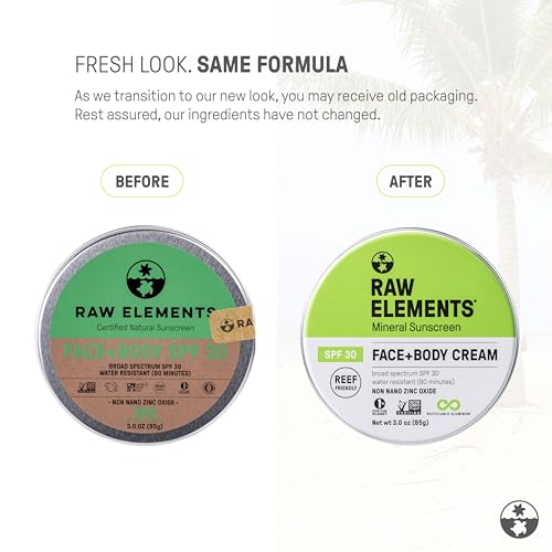 Raw Elements Mineral Sunscreen SPF 30 - Non-Toxic, Reef Safe, Water Resistant - 3oz Tin