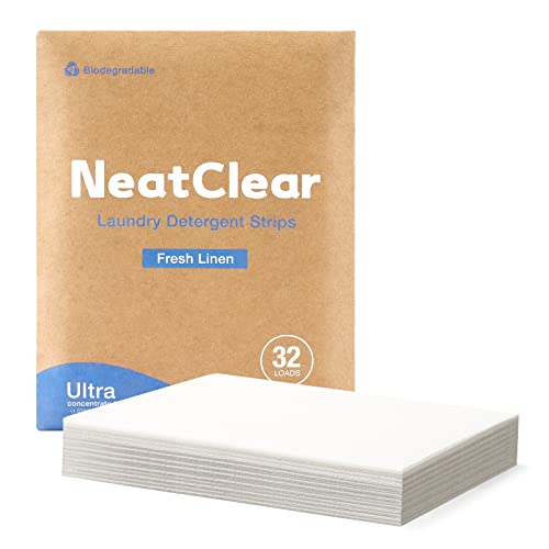 NeatClear Laundry Detergent Sheets - Gentle Stain Removal, Plant-Based, Fresh Linen Scent - 32 Loads