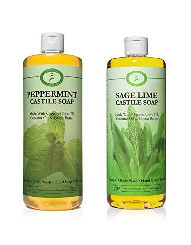 Carolina Castile Soap - Non-Drying Citrus Body Wash, Vegan & Organic - 32oz Peppermint Lime