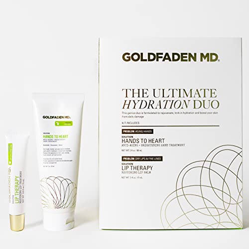 GOLDFADEN MD Moisturizing Gloves - Hydrating Hand Cream & Lip Balm for Youthful Skin - 3oz & 0.5oz