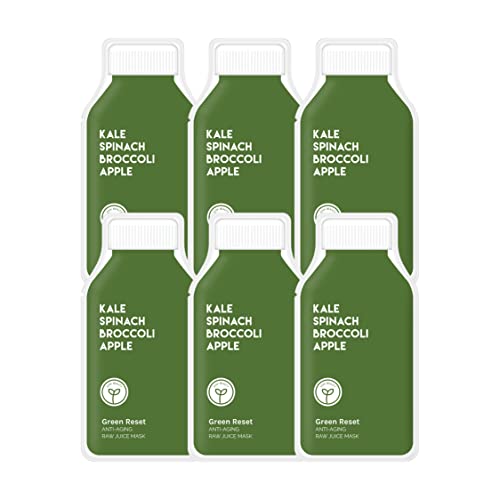 ESW Beauty Raw Juice Sheet Mask - Anti-Aging with Kale & Spinach, Vegan, 5-Pack