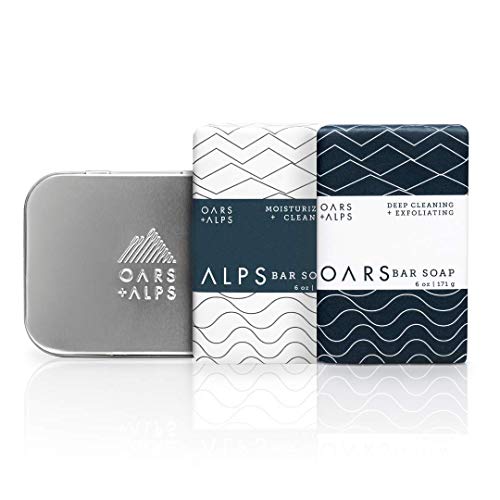 Oars + Alps Men's Bar Soap Set - Exfoliating & Hydrating, Dermatologist Tested - 2x6oz