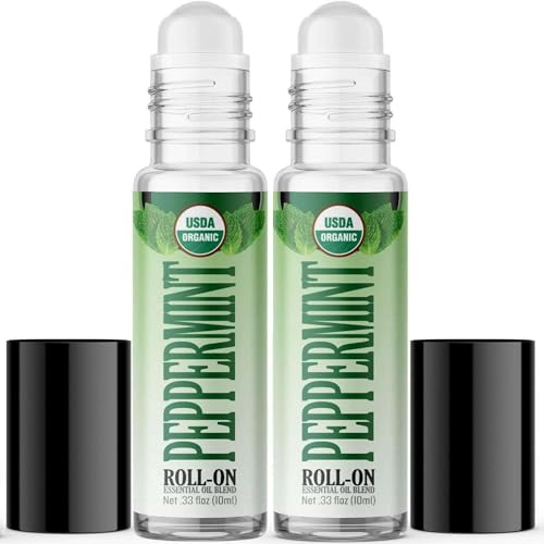 Healing Solutions Peppermint Essential Oil Roll-On Set - Enhances Focus, USDA Organic - 2 Pack