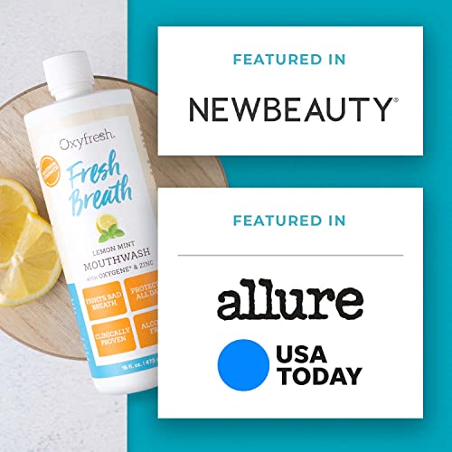 Oxyfresh Premium Mouthwash - Neutralizes Bad Breath, Hydrating & Non-Toxic - Lemon Mint, 16oz