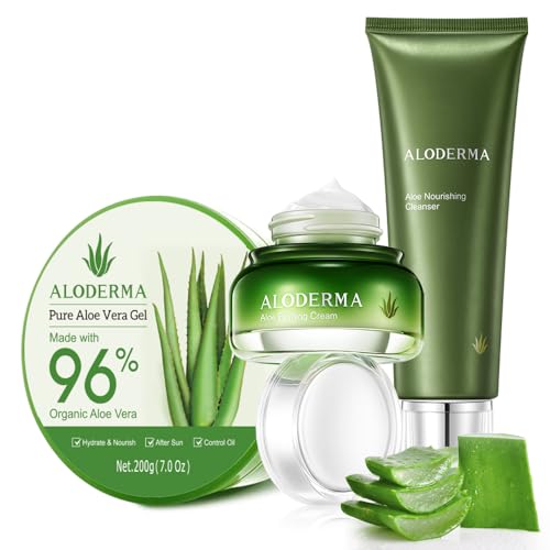 Aloderma Skin Care Set - Firming Cleanser, Cream & Aloe Gel for Youthful Skin - 200g