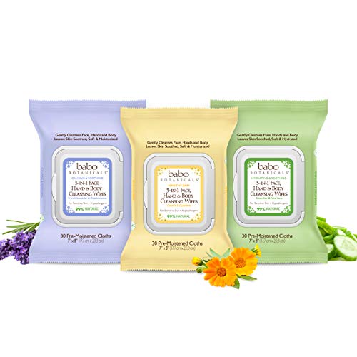 Babo Botanicals 3-in-1 Cleansing Wipes - Gentle for Sensitive Skin with Cucumber & Aloe - 30 ct