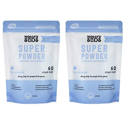 Molly's Suds Super Powder Detergent - Natural Stain Fighter, Skin Sensitive, Ocean Mist - 120 Loads