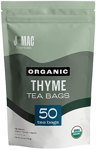 J Mac Botanicals Organic Thyme Leaf Tea - Savory Flavor, USDA Certified Organic - 50 Bags