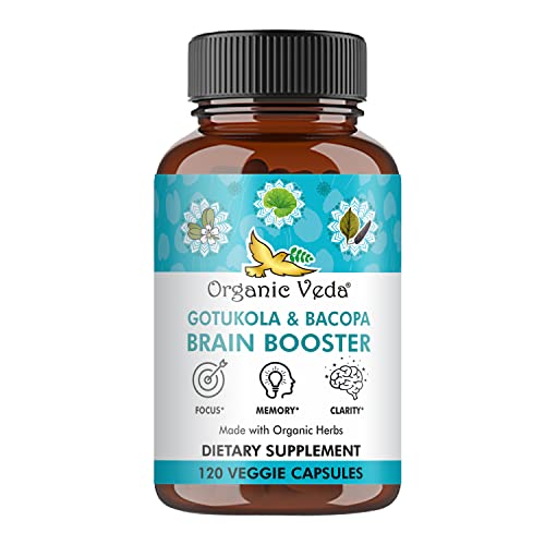 Organic Veda Gotukola Bacopa Capsules - Supports Focus, Clarity & Energy - 120 Veggie Capsules