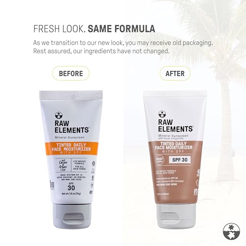 Raw Elements Tinted Daily Face Moisturizer - SPF 30, 95% Organic, Non-Nano Zinc Oxide - 1.8oz