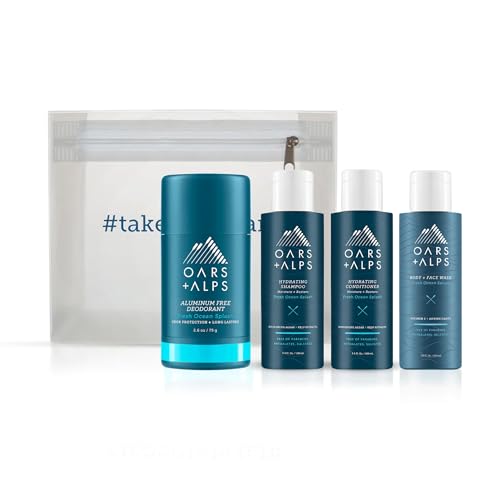 Oars + Alps Men's Grooming Set - TSA-Friendly Travel Essentials, Fresh Ocean Splash - 5 Items