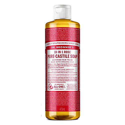 Dr. Bronner's Castile Liquid Soap - Organic, Vegan, Rose Scent, Concentrated 16 oz