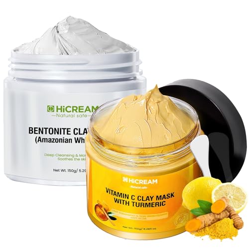 Hicream Face Mask - Deep Cleansing with Turmeric & Aloe Vera, Hydrating Clay Formula - 8oz