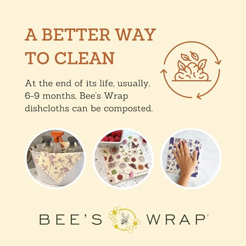 Bee's Wrap Reusable Food Wraps Bundle - Absorbent Dish Towels & Compostable Cloths - 3 Pack
