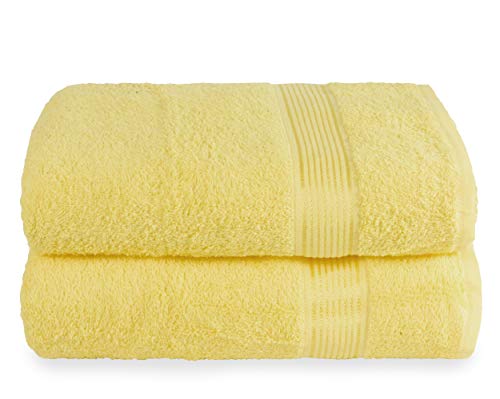 Belizzi Home Cotton Bath Towel Set - Ultra Absorbent, Quick-Dry, Chemical-Free - 28x55 in, Yellow