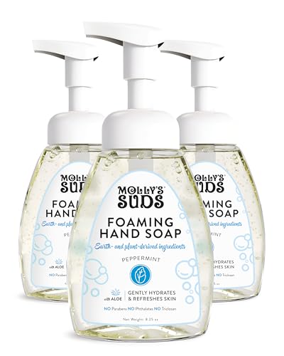 Molly's Suds Foaming Hand Soap - Moisturizing Aloe & Coconut Oil, Peppermint Scent - 8.25oz (3-Pack)