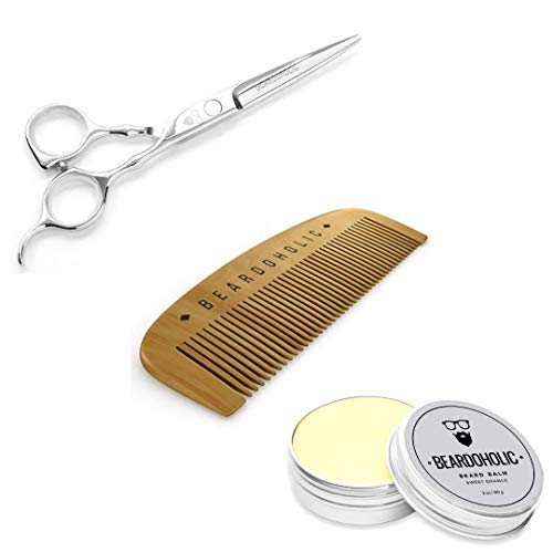 Beardoholic Beard Gift Set - Nourishing Balm, Precision Scissors & Comb for All Beard Types - 2oz