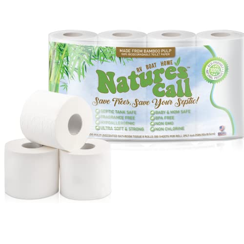 Nature's Call Bamboo Toilet Paper - Soft, Strong, Quick Dissolve, FSC Certified - 8 Rolls