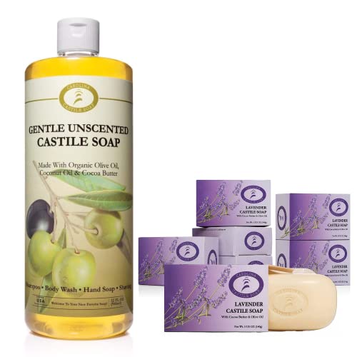 Carolina Castile Lavender Bar Soap - Gentle, Hydrating, Organic Olive Oil - 6 Bars