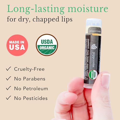 Organic Lip Balm Peppermint - Hydrating, All-Natural Ingredients, Family Gift Set - 4 Pack