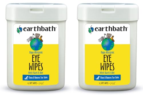 earthbath Pet Eye Wipes - Tear Stain Remover, Hypo-Allergenic, All Natural - 30 Count (2 Pack)