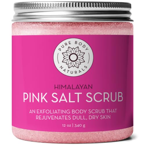 Pure Body Naturals Himalayan Salt Scrub - Exfoliates & Moisturizes, 12oz with Oils & Aloe